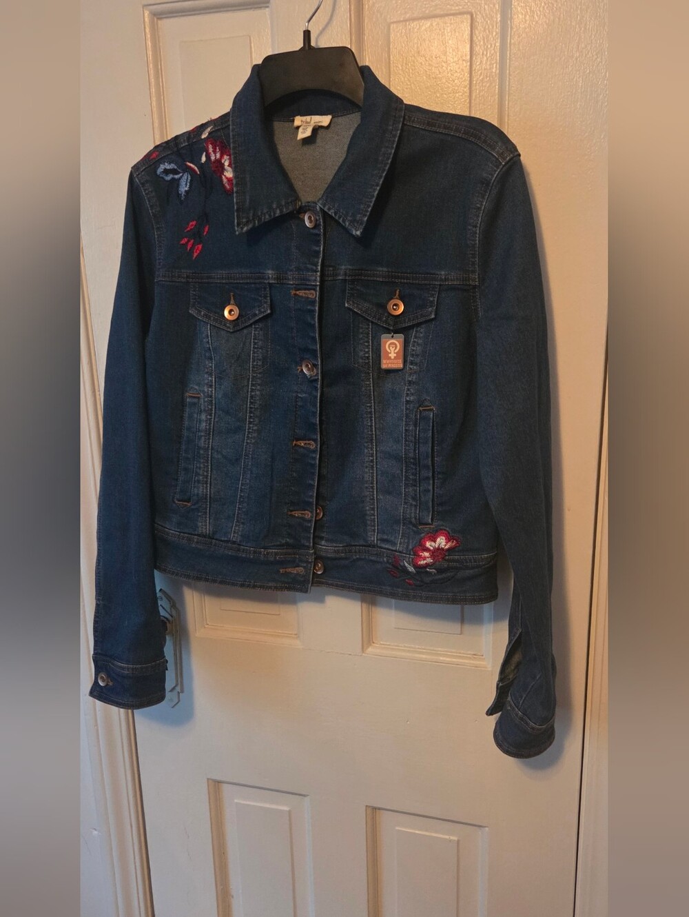 Embroidered Dark Blue Denim Jacket - Women's SIZE Medium